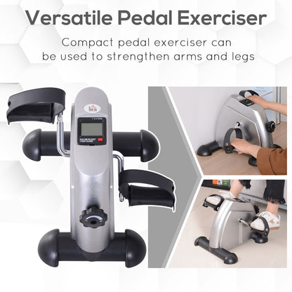 HOMCOM Mini Exercise Bike, Portable Pedal Exerciser, Under Desk Bike with LCD Display for Legs and Arms Training