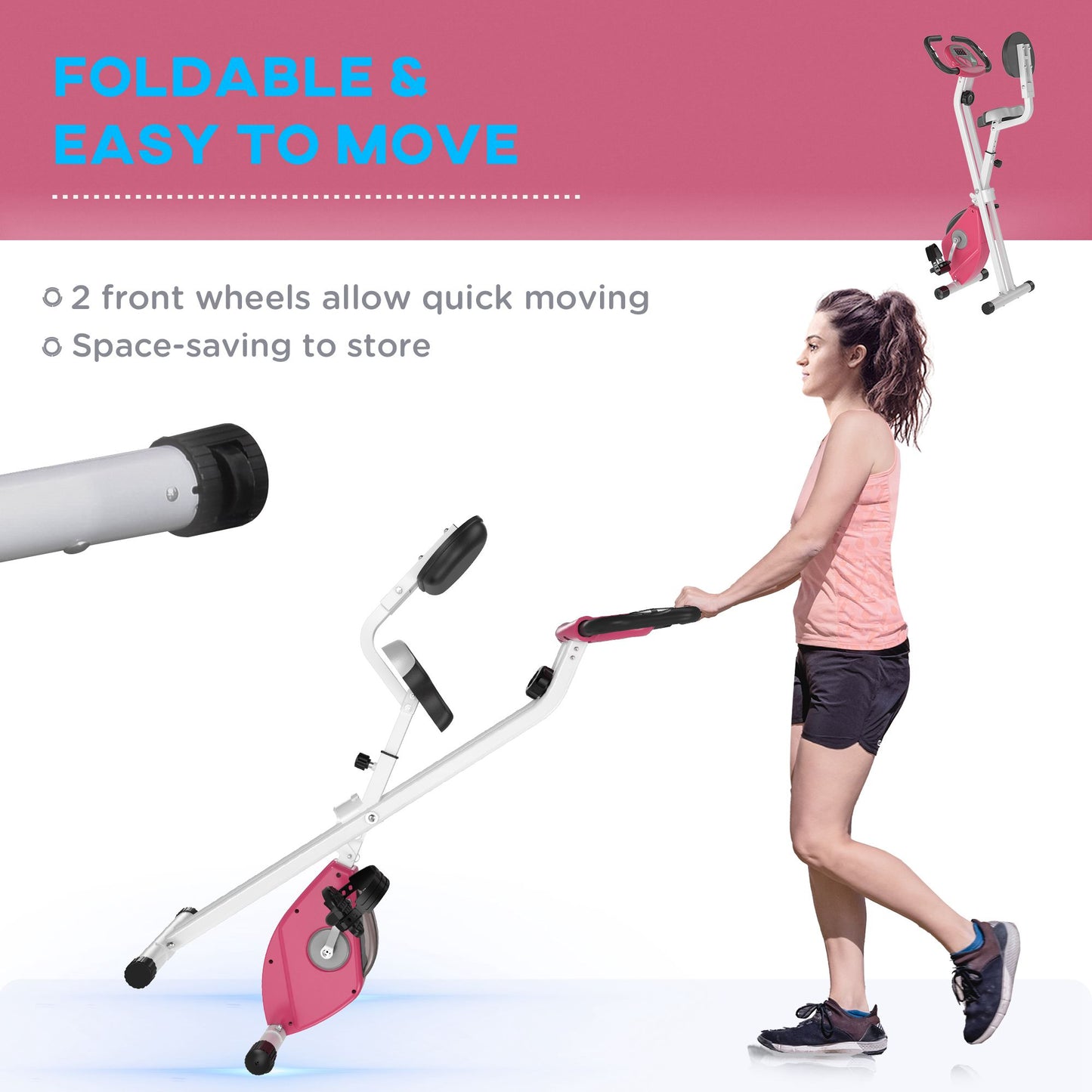 HOMCOM Folding Exercise Bike, Fitness Bicycle Indoor Trainer, 8-Level Magnetic Resistance Adjustable, with LCD Monitor, Pulse Sensor