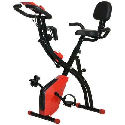 HOMCOM 2-in-1 Folding Exercise Bike with 8-Level Magnetic Resistance, Arm Resistance Band, Pulse Sensor