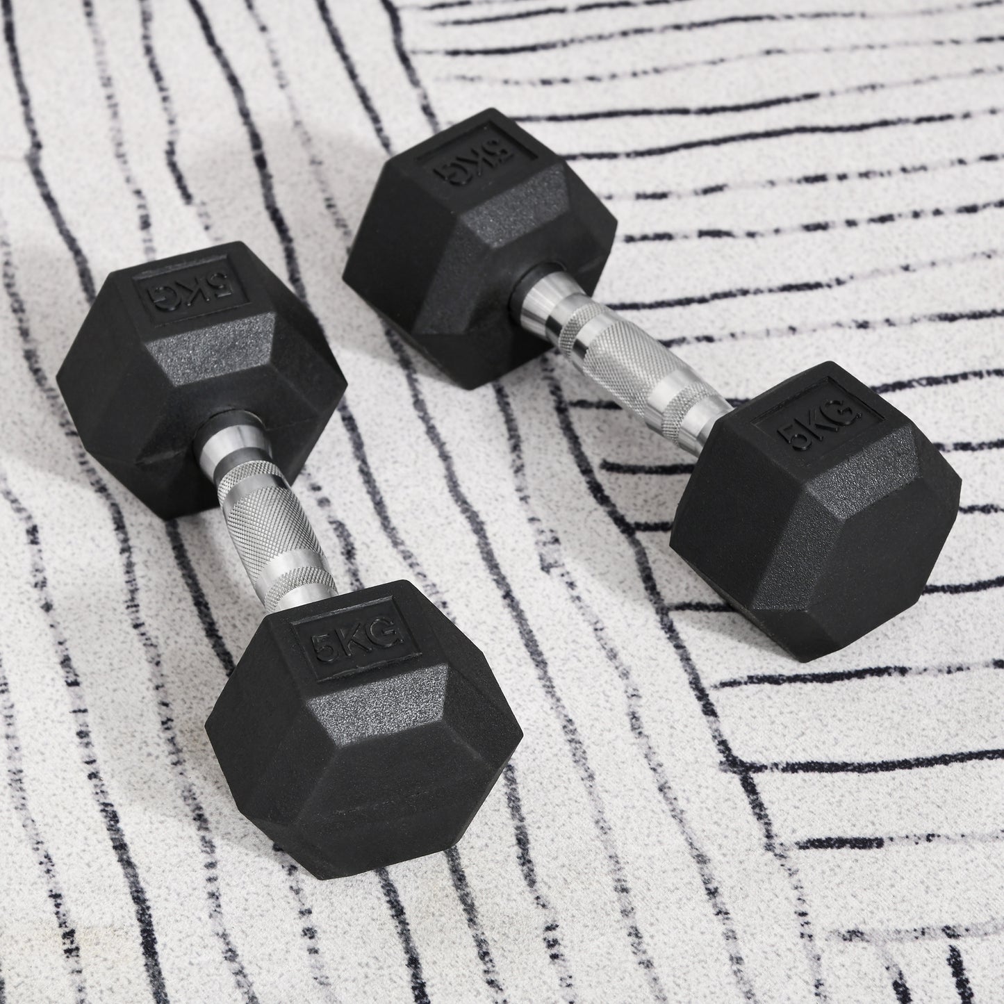 HOMCOM 2x5kg Rubber Dumbbell Sports Hex Weights Sets Gym Fitness Lifting Home