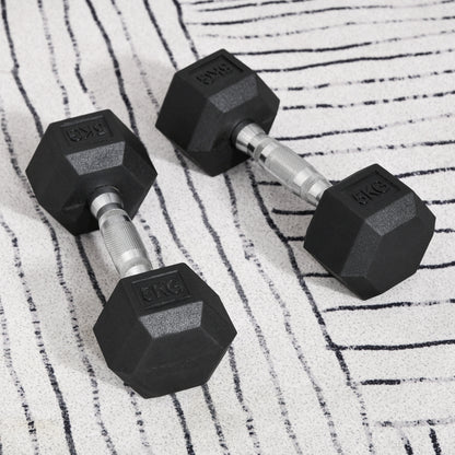 HOMCOM 2x5kg Rubber Dumbbell Sports Hex Weights Sets Gym Fitness Lifting Home