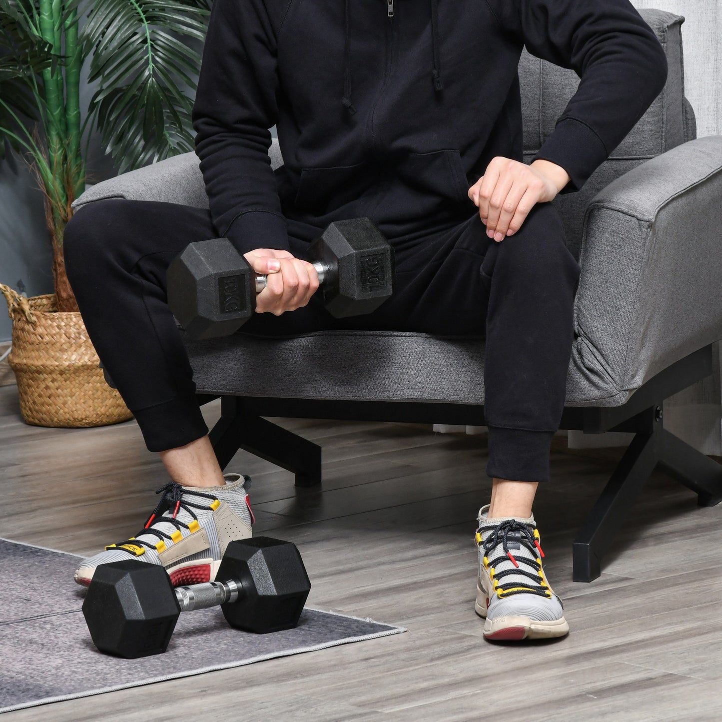 HOMCOM 2x10kg Hex Dumbbells Set Rubber Dumbbells Weight Lifting Equipment Fitness Home Gym