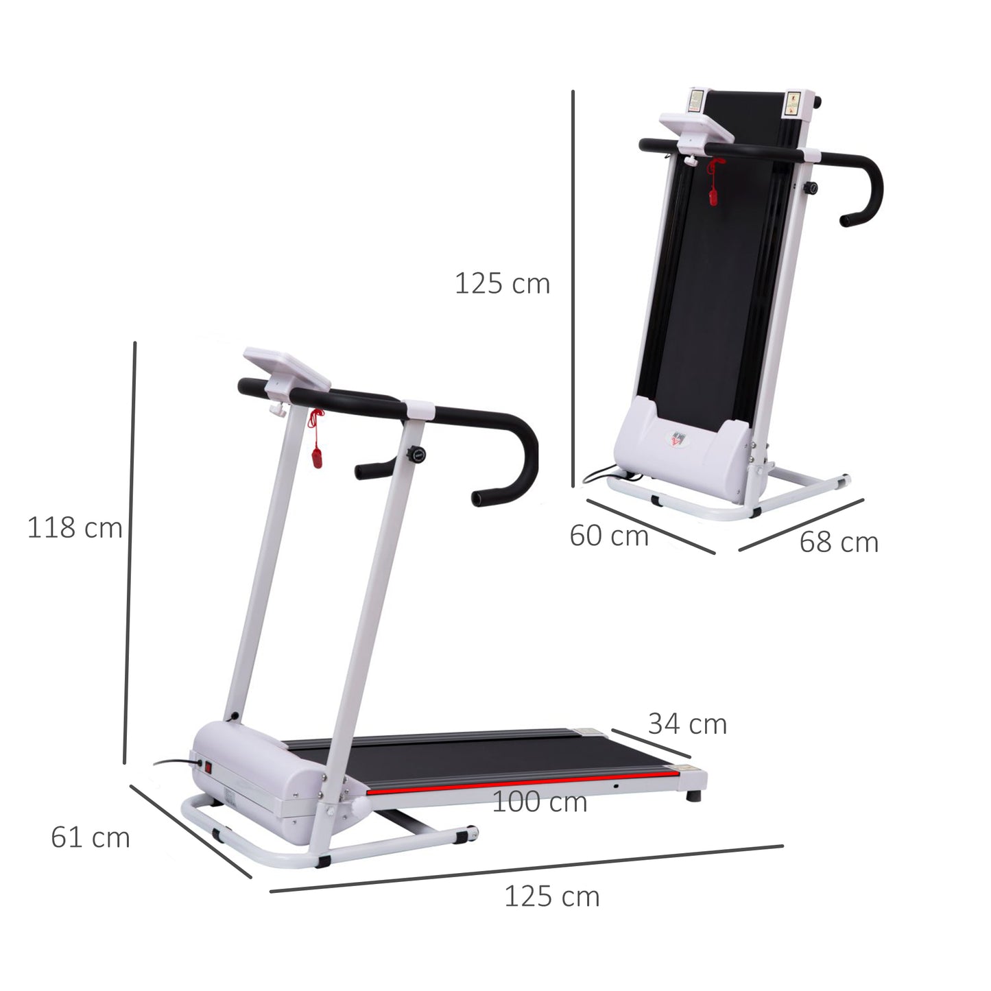 HOMCOM 1.25HP Motorised Electric Treadmill, 10km/h Folding Running Machine, Gym Fitness Exercise with LCD Monitor