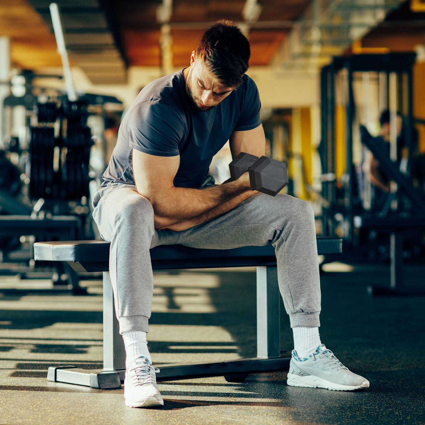 HOMCOM 15KG Single Rubber Hex Dumbbell Portable Hand Weights Dumbbell Home Gym