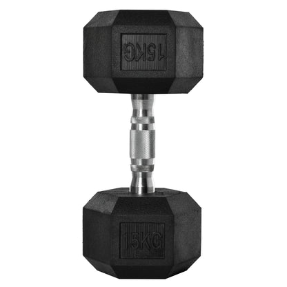 HOMCOM 15KG Single Rubber Hex Dumbbell Portable Hand Weights Dumbbell Home Gym
