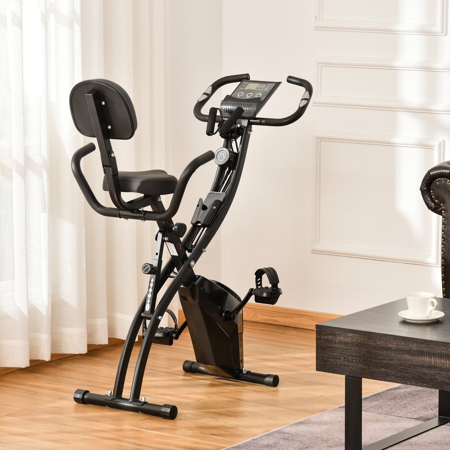 HOMCOM 2-in-1 Folding Exercise Bike with 8-Level Magnetic Resistance, Arm Resistance Band, Pulse Sensor