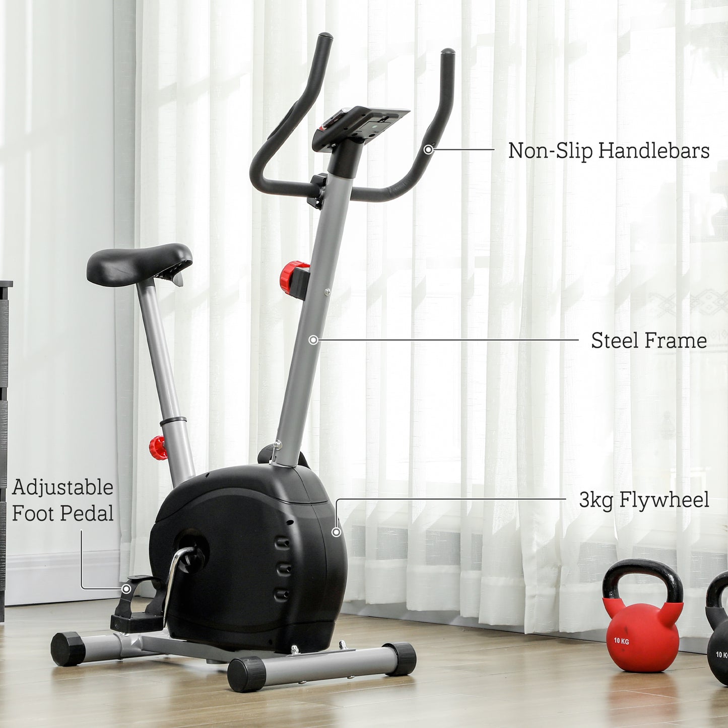 SPORTNOW Quiet Exercise Bike with 8-Level Magnetic Resistance and Heart Rate Sensor, for Home Gym