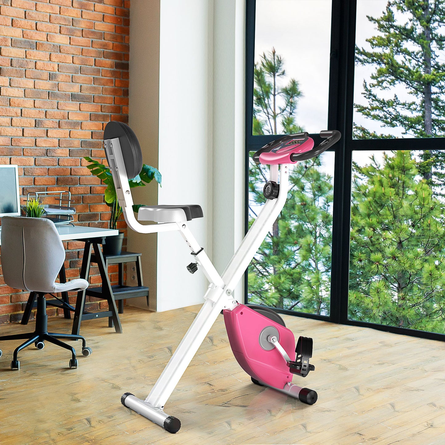 HOMCOM Folding Exercise Bike, Fitness Bicycle Indoor Trainer, 8-Level Magnetic Resistance Adjustable, with LCD Monitor, Pulse Sensor
