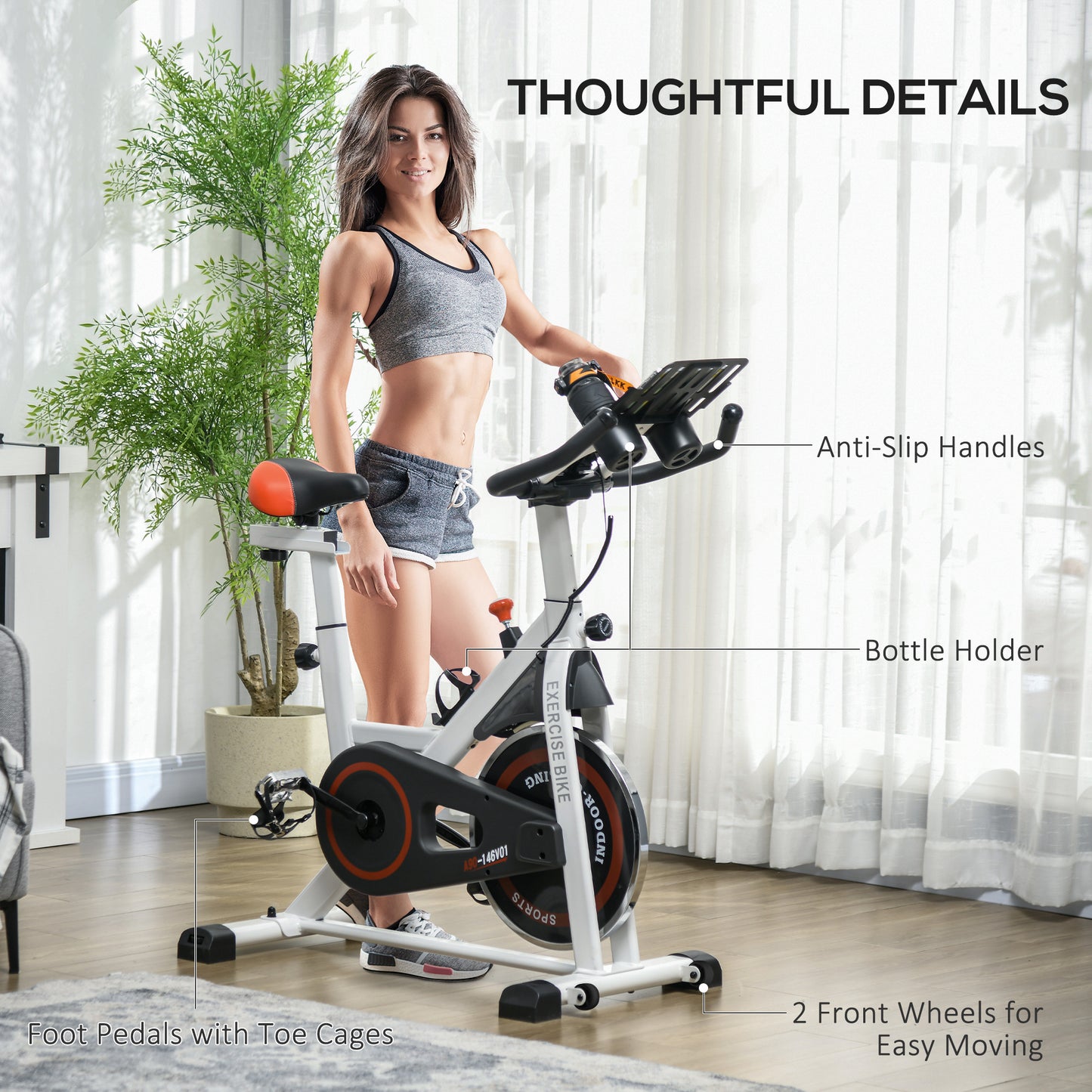 HOMCOM Exercise Bike, 8kg Flywheel Stationary Bike Indoor Cycling Machine with Adjustable Resistance Seat Handlebar
