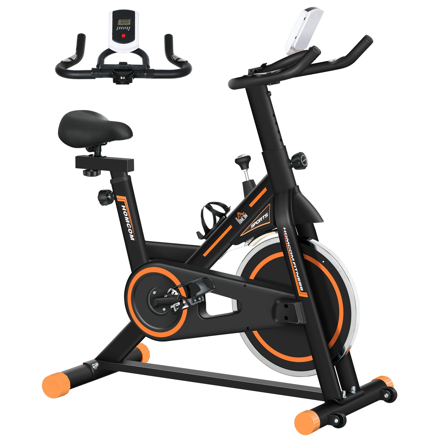 HOMCOM Exercise Bike, Indoor Cycling, with LCD Display, Heart Rate, Sensor