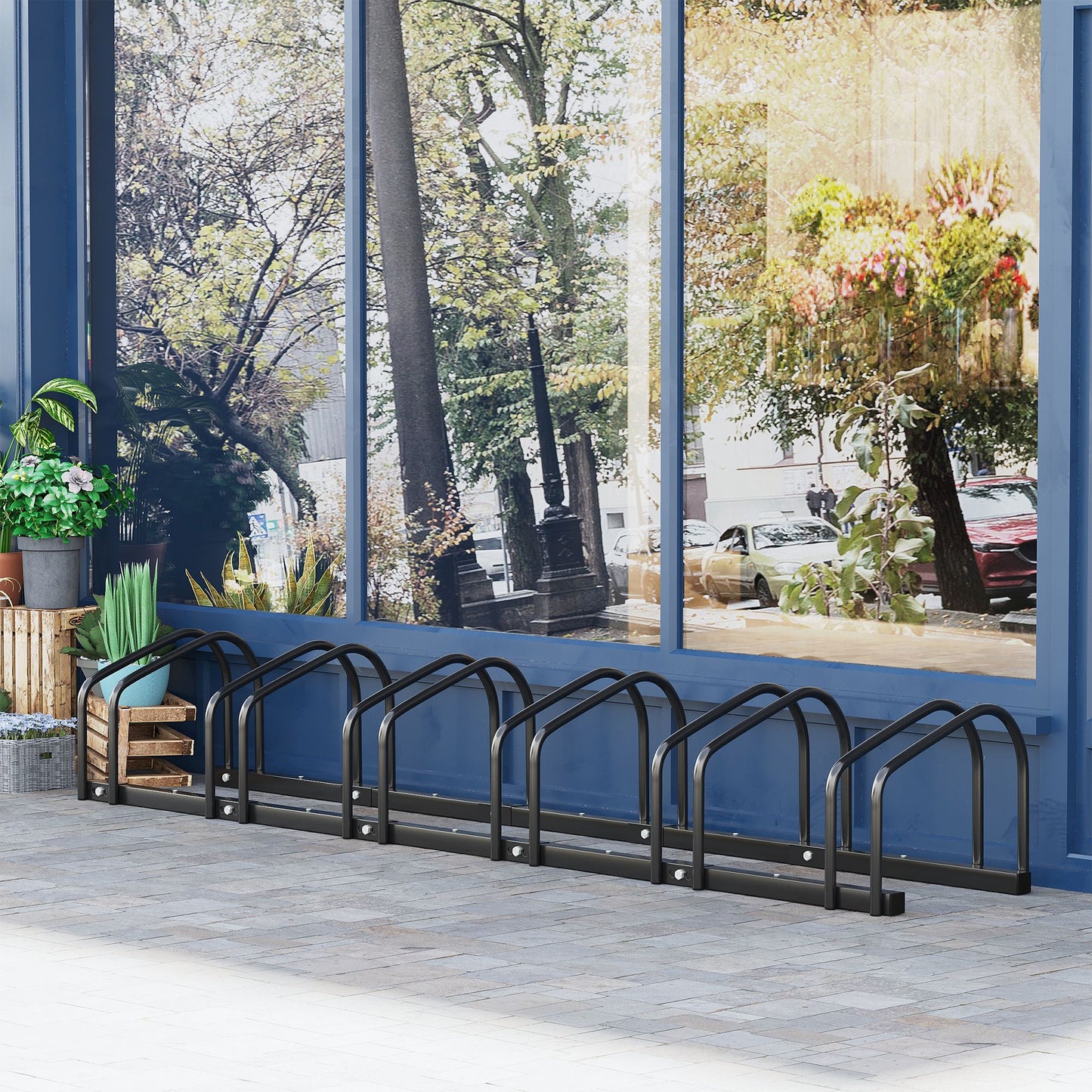 HOMCOM Bike Stand Parking Rack Floor or Wall Mount Bicycle Cycle Storage Locking Stand 179L x 33W x 27H (6 Racks)