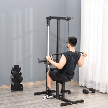 HOMCOM Exercise Pulley Machine Power Tower with Adjustable Seat Cable Positions