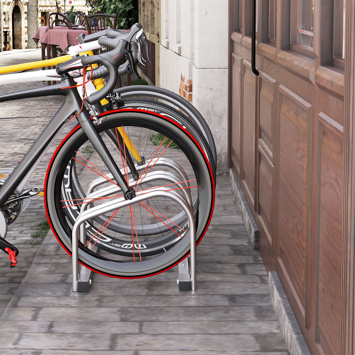 HOMCOM Bike Stand Parking Rack Floor or Wall Mount Bicycle Cycle Storage Locking Stand 76L x 33W x 27H (3 Racks)